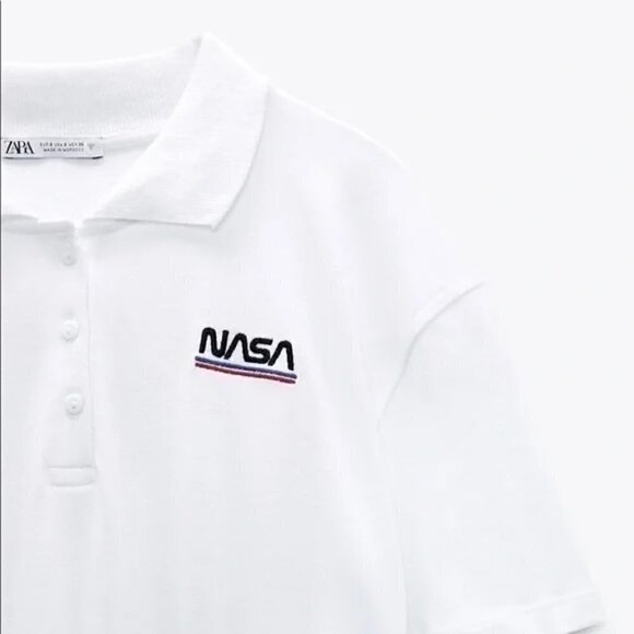 New Zara Embroidered "NASA" Short Sleeve White Polo Shirt NWT Size Large - Picture 6 of 14